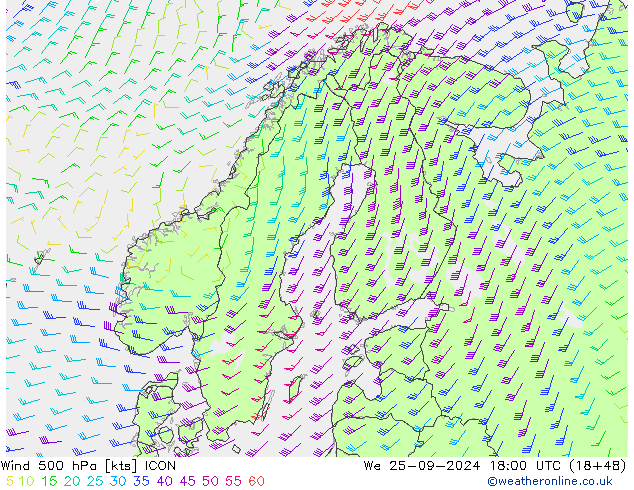 Wind 500 hPa ICON We 25.09.2024 18 UTC