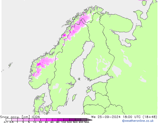 Snow accu. ICON śro. 25.09.2024 18 UTC