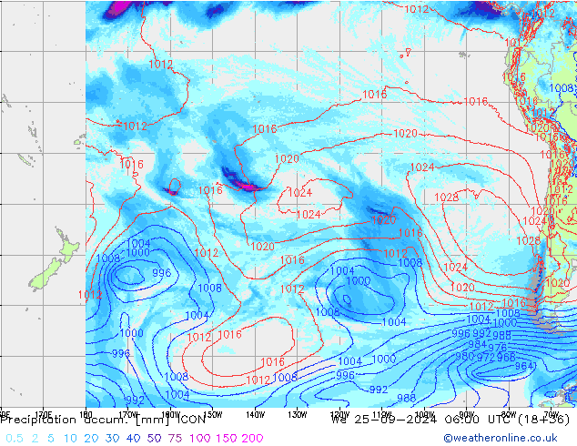 Precipitation accum. ICON mer 25.09.2024 06 UTC