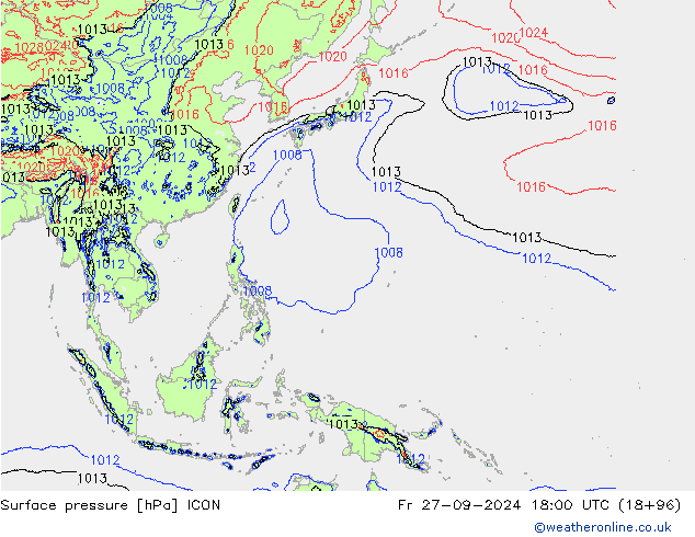 Luchtdruk (Grond) ICON vr 27.09.2024 18 UTC