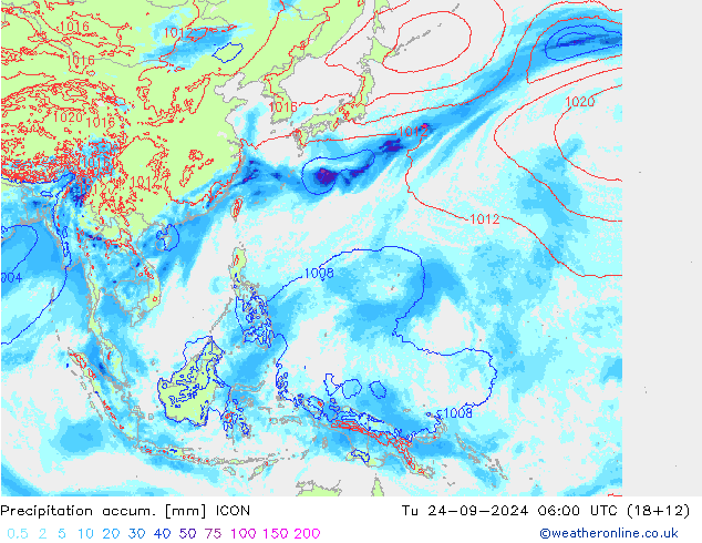 Precipitation accum. ICON Tu 24.09.2024 06 UTC