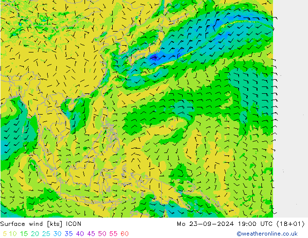 Surface wind ICON Po 23.09.2024 19 UTC