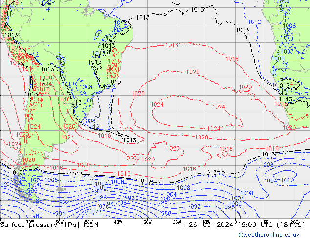 Surface pressure ICON Th 26.09.2024 15 UTC