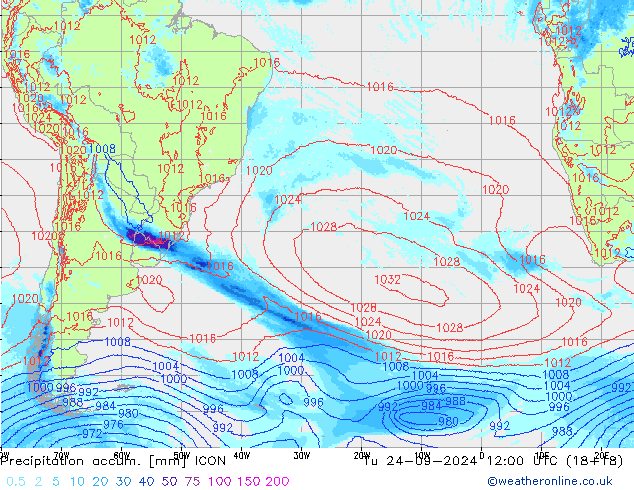 Precipitation accum. ICON Tu 24.09.2024 12 UTC