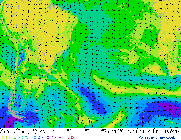 Rüzgar 10 m ICON Pzt 23.09.2024 21 UTC