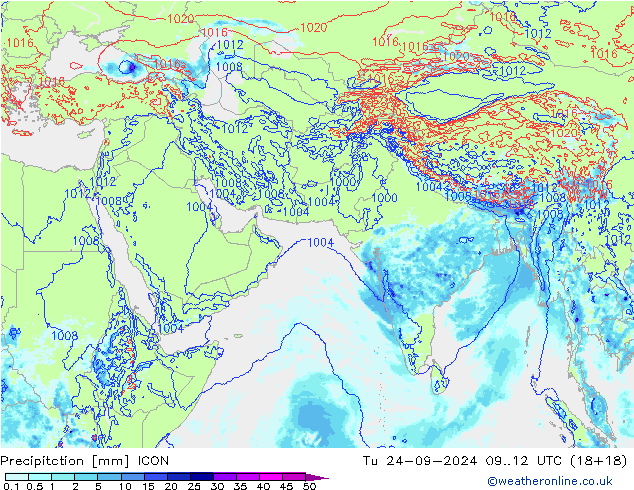 Srážky ICON Út 24.09.2024 12 UTC