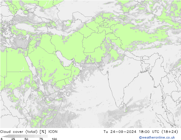 Cloud cover (total) ICON Tu 24.09.2024 18 UTC