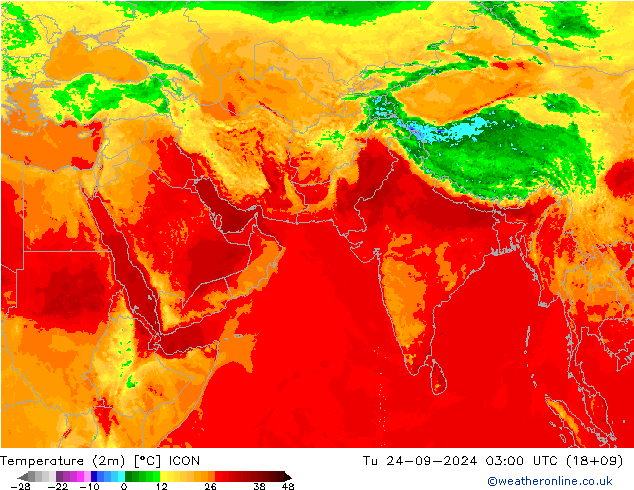 Temperatura (2m) ICON Ter 24.09.2024 03 UTC