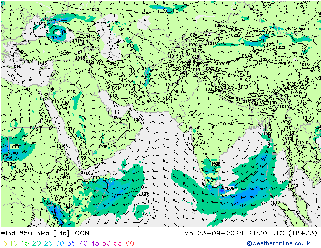 Vento 850 hPa ICON lun 23.09.2024 21 UTC