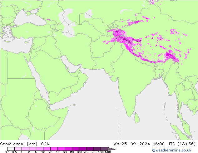 Snow accu. ICON mer 25.09.2024 06 UTC