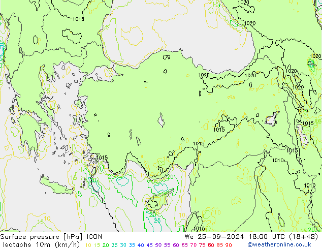 Isotachs (kph) ICON St 25.09.2024 18 UTC