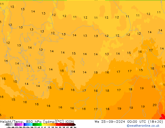 Height/Temp. 850 hPa ICON We 25.09.2024 00 UTC