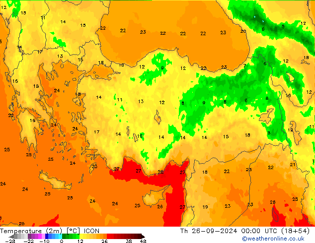 Temperature (2m) ICON Th 26.09.2024 00 UTC