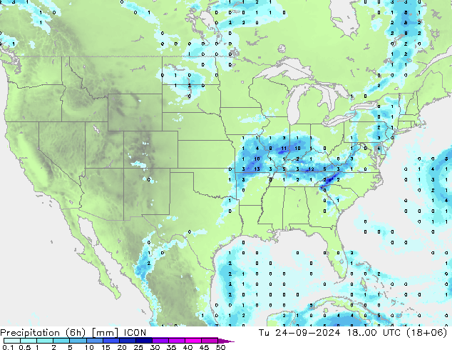 Precipitação (6h) ICON Ter 24.09.2024 00 UTC