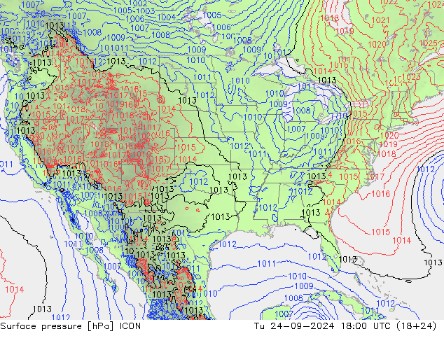 Atmosférický tlak ICON Út 24.09.2024 18 UTC