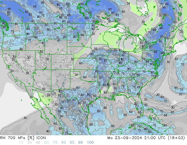 RH 700 hPa ICON Mo 23.09.2024 21 UTC