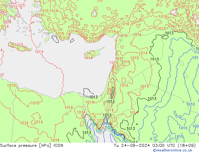 Surface pressure ICON Tu 24.09.2024 03 UTC