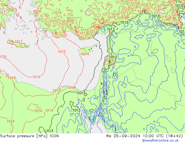 Surface pressure ICON We 25.09.2024 12 UTC