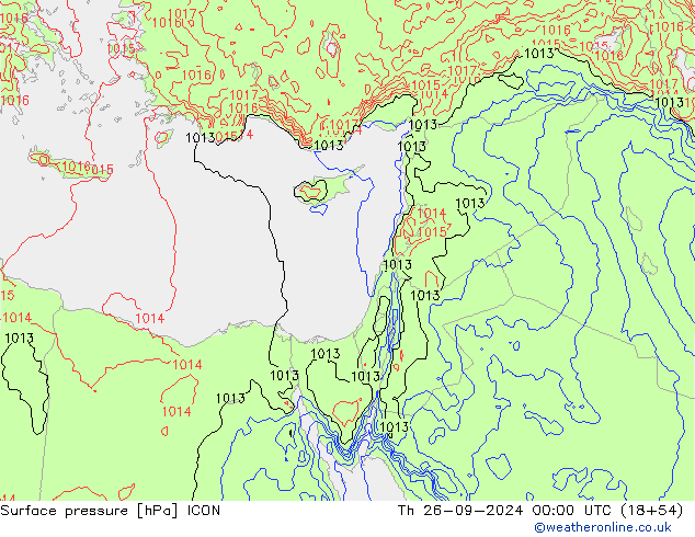 Surface pressure ICON Th 26.09.2024 00 UTC