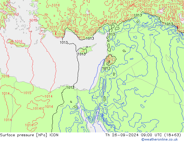 Yer basıncı ICON Per 26.09.2024 09 UTC