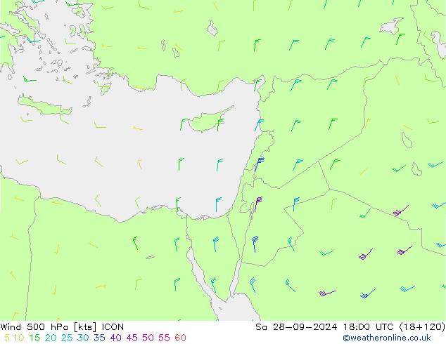 Wind 500 hPa ICON So 28.09.2024 18 UTC