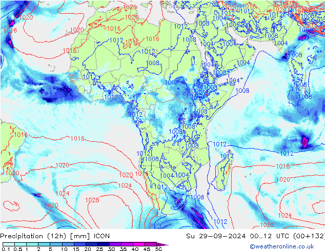 Precipitation (12h) ICON Su 29.09.2024 12 UTC