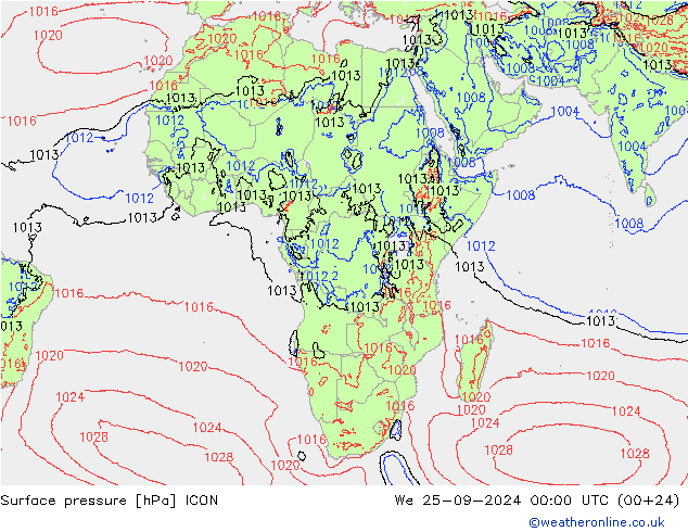 Pressione al suolo ICON mer 25.09.2024 00 UTC