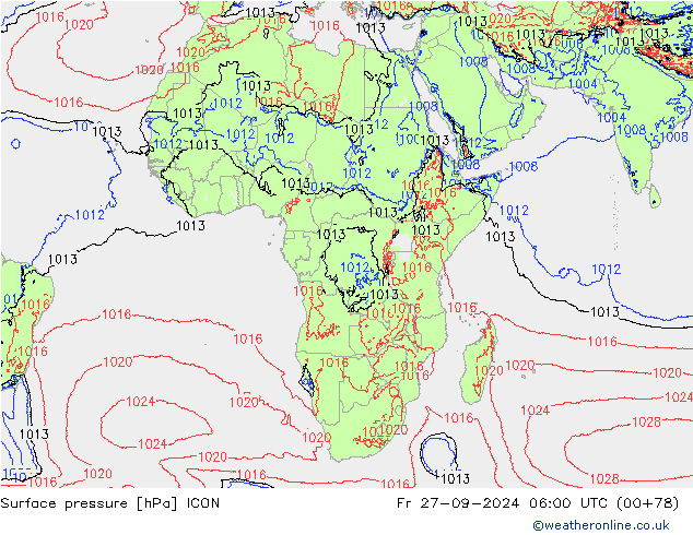 pression de l'air ICON ven 27.09.2024 06 UTC