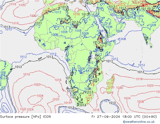 Presión superficial ICON vie 27.09.2024 18 UTC