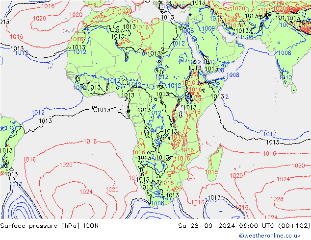 Surface pressure ICON Sa 28.09.2024 06 UTC