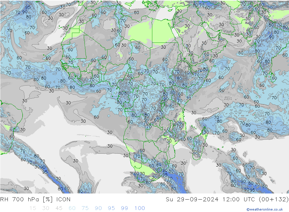 Humedad rel. 700hPa ICON dom 29.09.2024 12 UTC