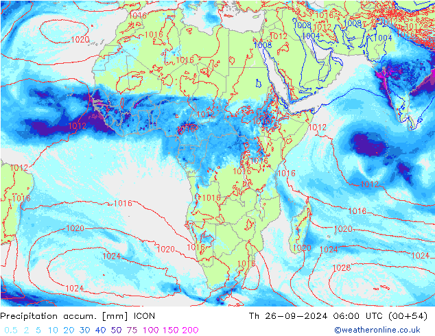 Precipitation accum. ICON Th 26.09.2024 06 UTC