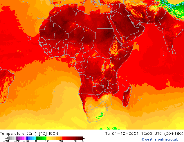 Temperature (2m) ICON Tu 01.10.2024 12 UTC