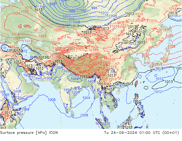 Luchtdruk (Grond) ICON di 24.09.2024 01 UTC