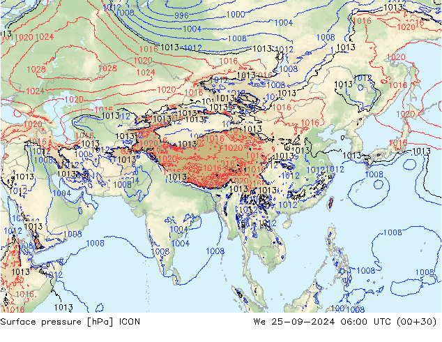 pression de l'air ICON mer 25.09.2024 06 UTC