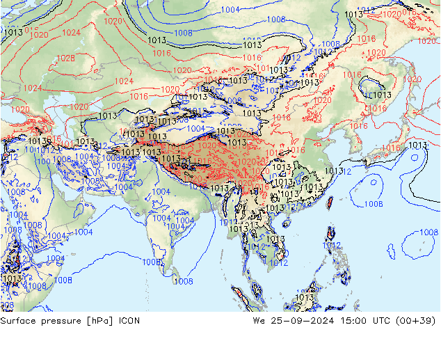 Surface pressure ICON We 25.09.2024 15 UTC