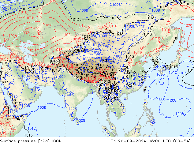 Surface pressure ICON Th 26.09.2024 06 UTC