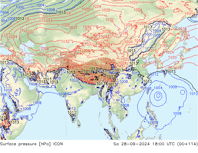 приземное давление ICON сб 28.09.2024 18 UTC