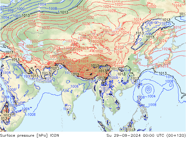 Pressione al suolo ICON dom 29.09.2024 00 UTC