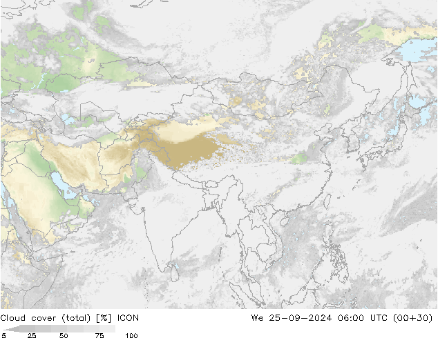 nuvens (total) ICON Qua 25.09.2024 06 UTC