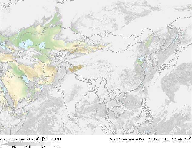 Cloud cover (total) ICON So 28.09.2024 06 UTC