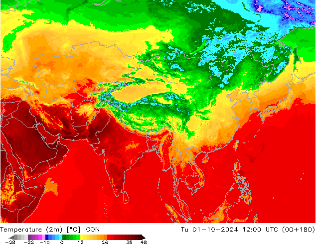 Temperature (2m) ICON Tu 01.10.2024 12 UTC