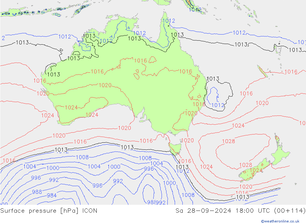 Surface pressure ICON Sa 28.09.2024 18 UTC