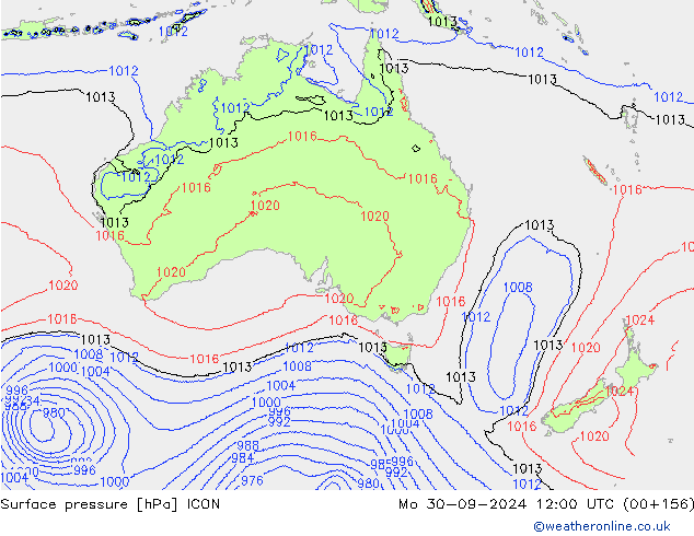 Surface pressure ICON Mo 30.09.2024 12 UTC