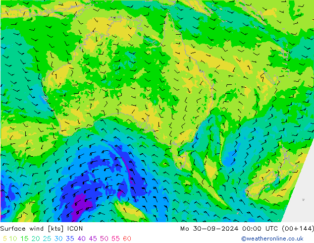 Surface wind ICON Mo 30.09.2024 00 UTC