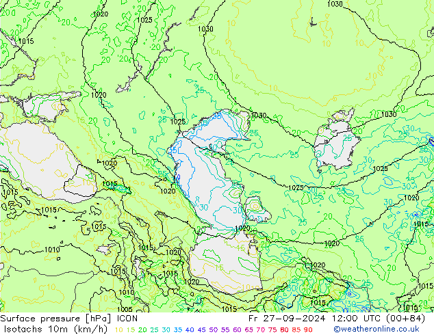 Isotachs (kph) ICON Fr 27.09.2024 12 UTC