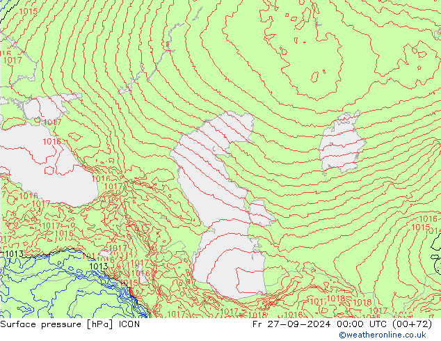 Surface pressure ICON Fr 27.09.2024 00 UTC