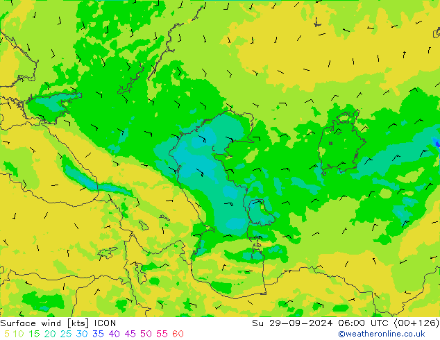 Vento 10 m ICON Dom 29.09.2024 06 UTC