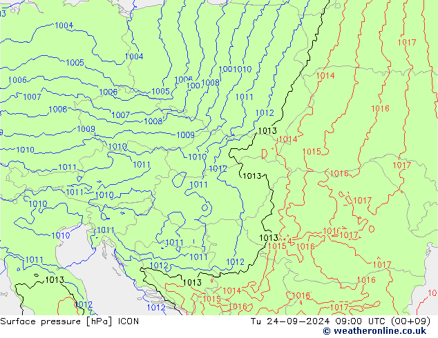 Surface pressure ICON Tu 24.09.2024 09 UTC