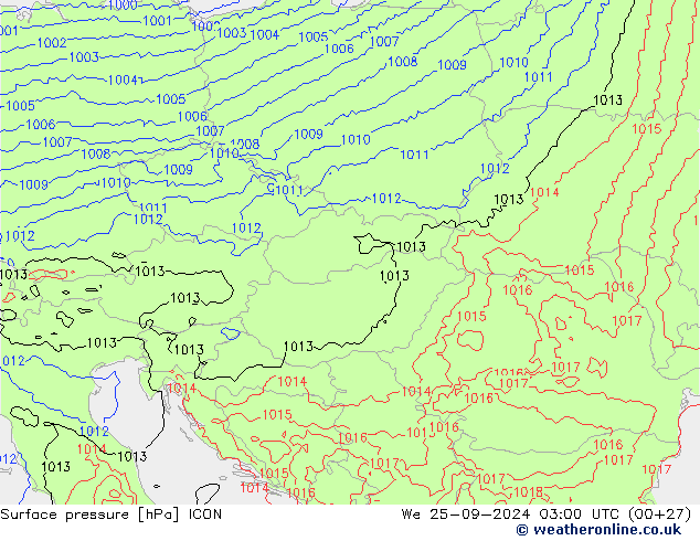 Surface pressure ICON We 25.09.2024 03 UTC